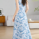 Elegant Commuter Printed Sleeveless Dress