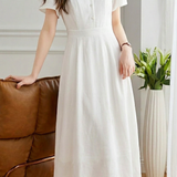 Gentle Commuter V-Neck Flutter Sleeve Waist Cinched Dress