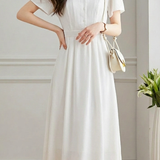 Gentle Commuter V-Neck Flutter Sleeve Waist Cinched Dress