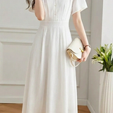 Gentle Commuter V-Neck Flutter Sleeve Waist Cinched Dress