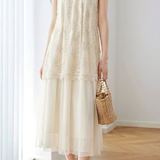 Gentle Halter Lace Mesh Spliced Dress