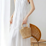 Gentle Halter Lace Mesh Spliced Dress