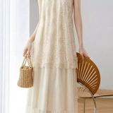Gentle Halter Lace Mesh Spliced Dress