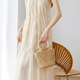 Gentle Halter Lace Mesh Spliced Dress