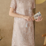 Elegant Exquisite Embroidered Jacquard Straight Dress