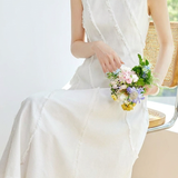 Elegant Commuter Sleeveless Tassel Linen Dress