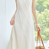 Elegant Commuter Sleeveless Tassel Linen Dress