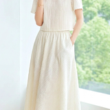 Gentle Commuter Round Neck Top And Textured A-Line Long Skirt Set