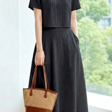 Gentle Commuter Round Neck Top And Textured A-Line Long Skirt Set