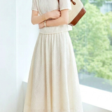 Gentle Commuter Round Neck Top And Textured A-Line Long Skirt Set