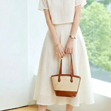 Gentle Commuter Round Neck Top And Textured A-Line Long Skirt Set