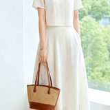 Gentle Commuter Round Neck Top And Textured A-Line Long Skirt Set