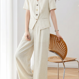 French Commuter Linen Short Sleeve Blazer Set