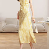 French Gentle Commuter Satin Printed Dress