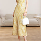 French Gentle Commuter Satin Printed Dress