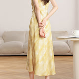 French Gentle Commuter Satin Printed Dress
