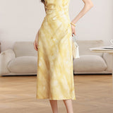 French Gentle Commuter Satin Printed Dress