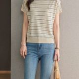 Elegant Commuter Thin Striped Knit T-Shirt