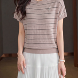 Elegant Commuter Thin Striped Knit T-Shirt