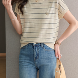 Elegant Commuter Thin Striped Knit T-Shirt