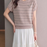 Elegant Commuter Thin Striped Knit T-Shirt