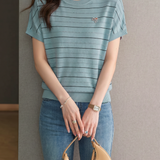 Elegant Commuter Thin Striped Knit T-Shirt