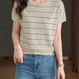 Elegant Commuter Thin Striped Knit T-Shirt
