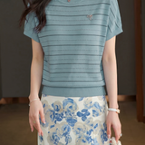 Elegant Commuter Thin Striped Knit T-Shirt