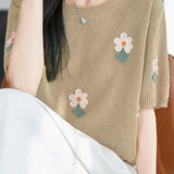 Gentle Commuter Daisy Embroidered Knit T-Shirt