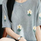 Gentle Commuter Daisy Embroidered Knit T-Shirt