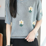 Gentle Commuter Daisy Embroidered Knit T-Shirt