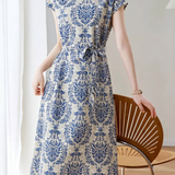 Elegant Commuter Cap Sleeve Tie Dress