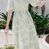 Fresh Vacation Gradient Floral Dress