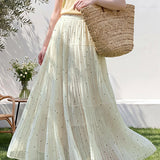 Gentle Commuter Polka Dot Mesh Midi Skirt