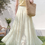 Gentle Commuter Polka Dot Mesh Midi Skirt