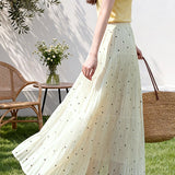 Gentle Commuter Polka Dot Mesh Midi Skirt