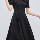 Elegant Commuter French Square Neck Bow Dress