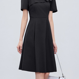 Elegant Commuter French Square Neck Bow Dress