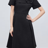 Elegant Commuter French Square Neck Bow Dress