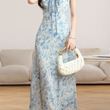 Casual Ink Wash Floral Tie Waist Dress