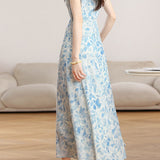 Casual Ink Wash Floral Tie Waist Dress