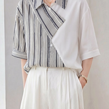 Casual Diagonal Stripe Spliced Lapel Shirt