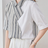 Casual Diagonal Stripe Spliced Lapel Shirt
