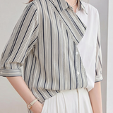 Casual Diagonal Stripe Spliced Lapel Shirt