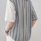 Casual Diagonal Stripe Spliced Lapel Shirt
