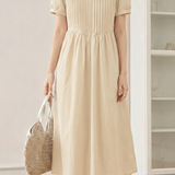 Casual Accordion Pleat Puff Sleeve Dress