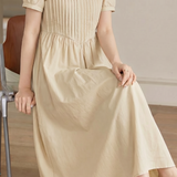 Casual Accordion Pleat Puff Sleeve Dress
