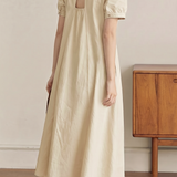 Casual Accordion Pleat Puff Sleeve Dress