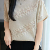 Gentle Commuter Round Neck Hollow Out Knit T-Shirt