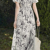 Casual Floral Square Neck Smocked Waist Dress